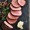 Peppered Top Sirloin Roast with Saut�ed Broccolini